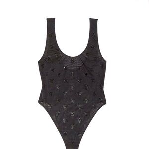 Victoria’s Secret logo rhinestones mesh sheer teddy bodysuit